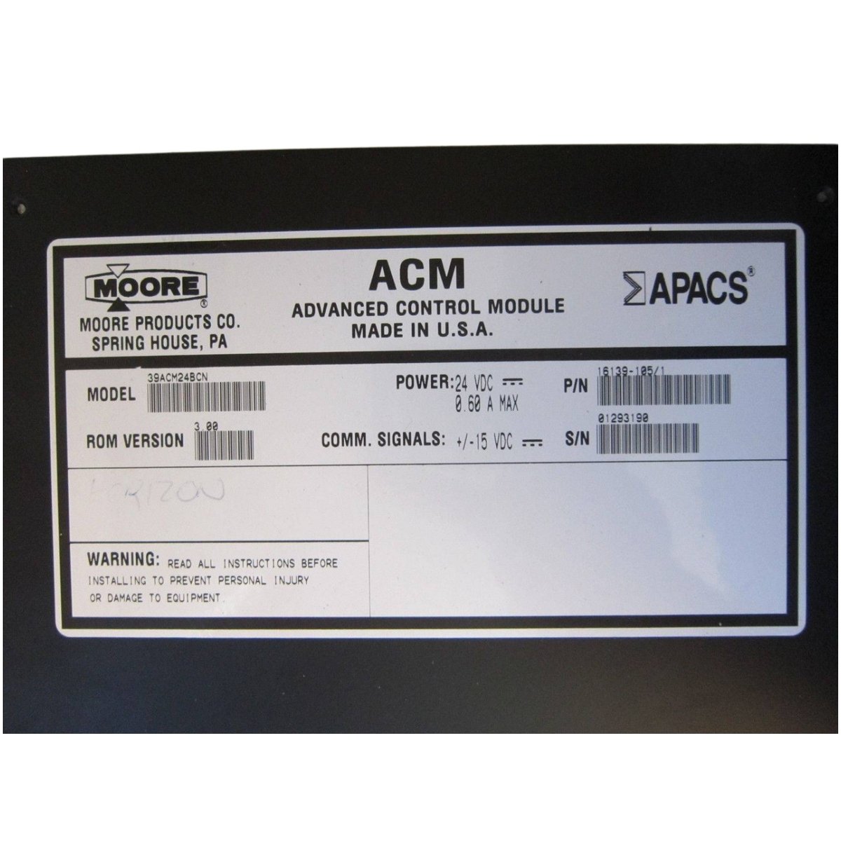 Moore Siemens 39ACM24BCN APACS Control Module, 24VDC 0.60A, ±15VDC signals, compact and reliable for industrial automation.