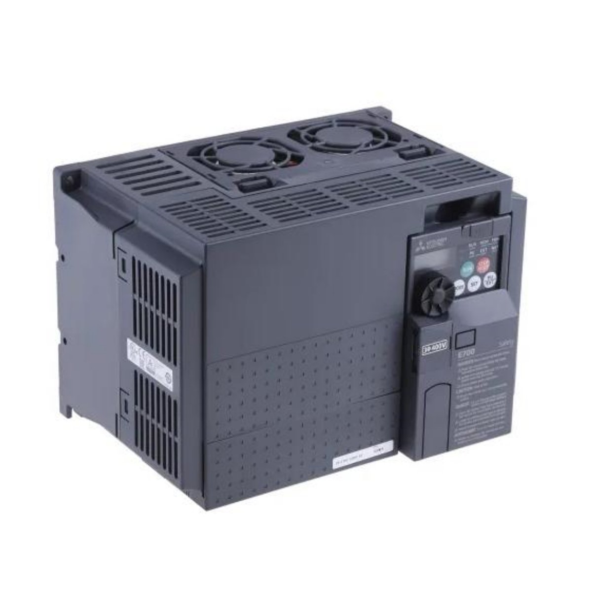 Mitsubishi FR-E740-3.7K-CHT inverter. 3.7 kW, 380–480V, vector/V-f control, IP20, digital interface, energy-efficient industrial motor drive.