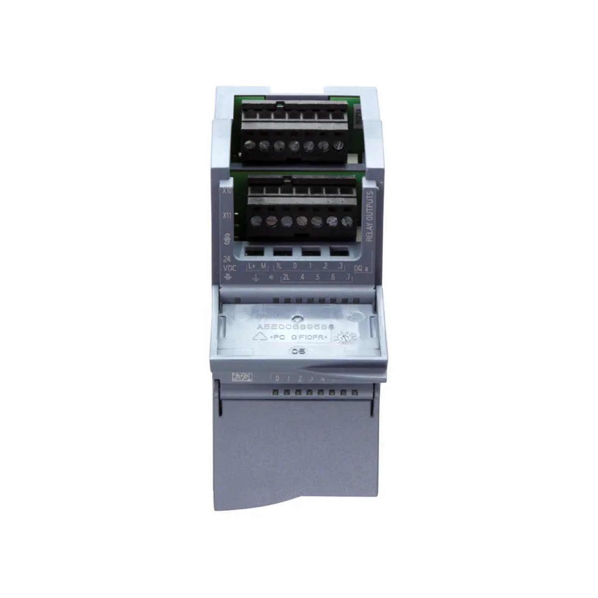 Siemens 6ES7222-1HH32-0XB0 Digital Output Module, 16 relay outputs, 5–30 V DC, 5–250 V AC, 10 A group, 8.5 W power, compact design.