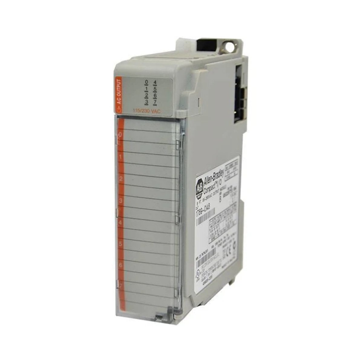 Allen-Bradley 1769-OA8 8-channel AC output module, 85–265V AC, compact, DIN mount, compatible with CompactLogix and MicroLogix 1500 systems.