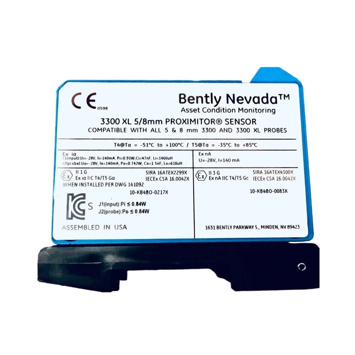 Bently Nevada 330180-91-KR Proximitor Sensor with 9 m system length, DIN mount design, and high-precision vibration measurement for 3300 XL systems.