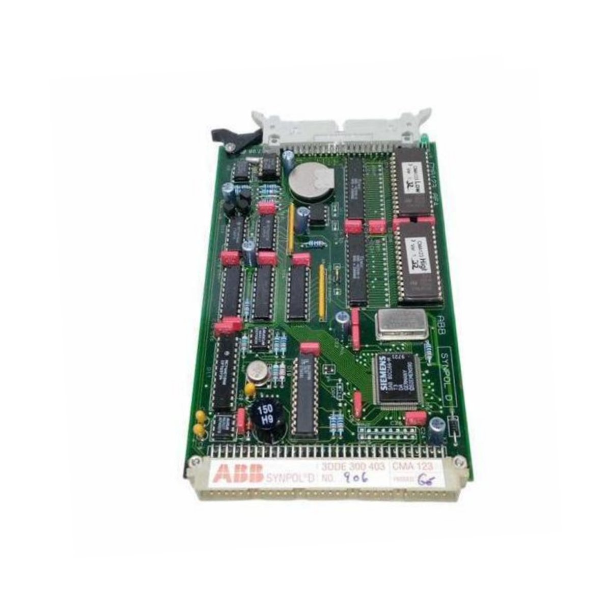 ABB CMA123 PCB card 3DDE300403 with 63A rating, 24V DC support, 10A load, and 10 ms switching for Synpol D control systems.