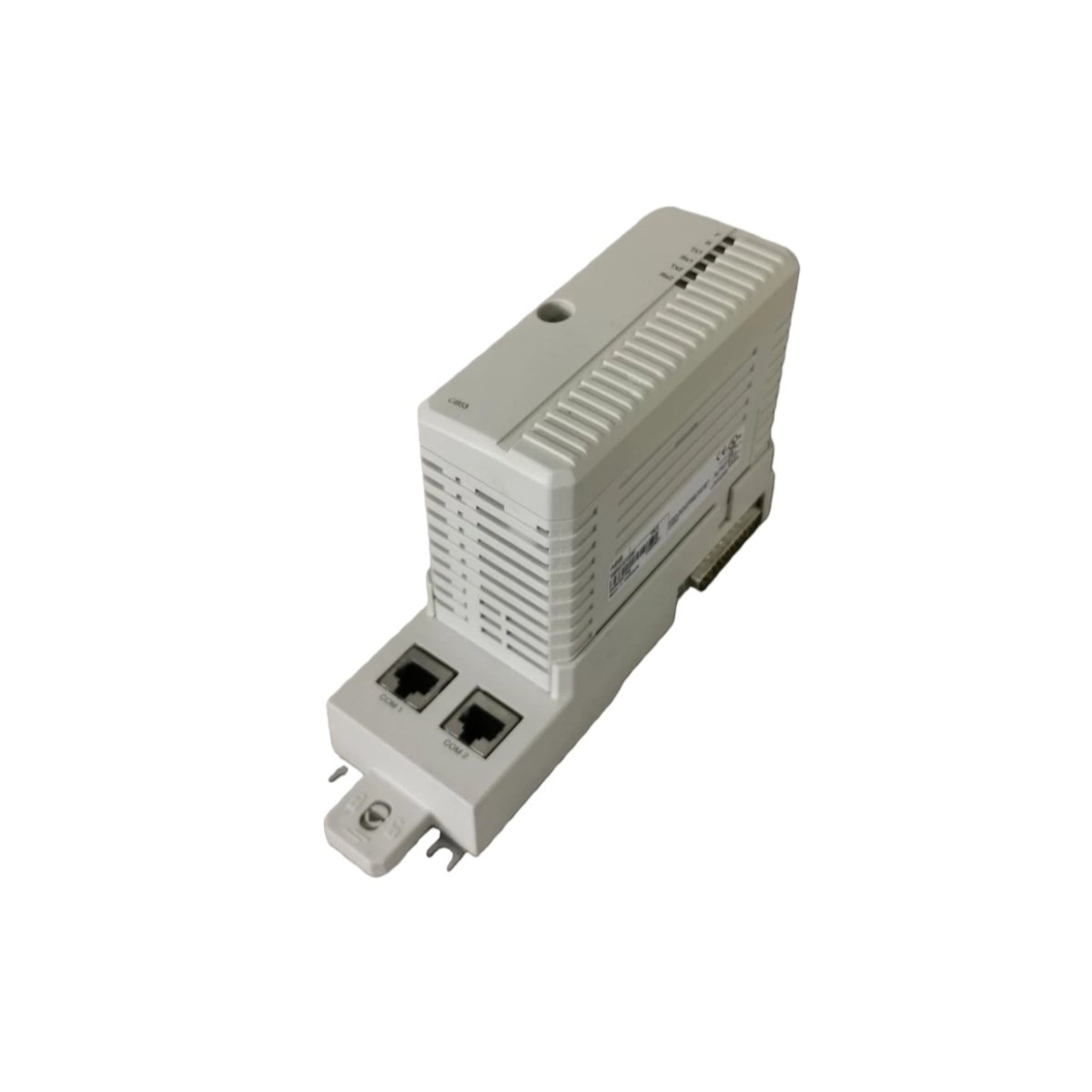ABB CI853K01 3BSE018103R1 dual RS232-C interface module. Includes CI853 & TP853 baseplate, 185x59x127.5mm, 0.55kg. For serial device connectivity.