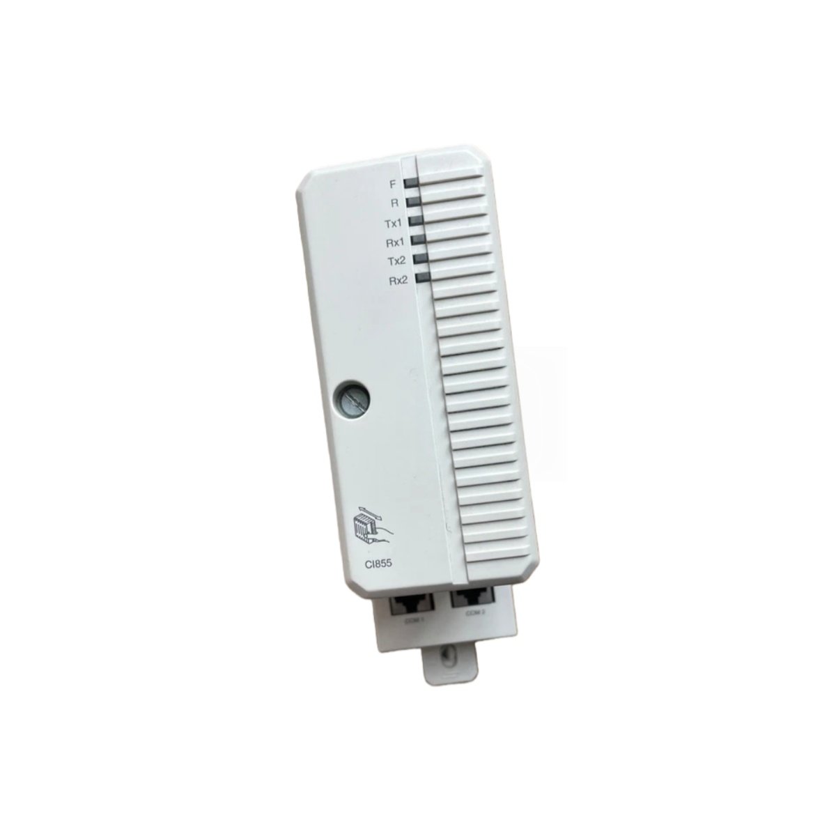 ABB CI855K01 3BSE018106R1 MB300 Ethernet interface kit. Dual RJ45 ports for connecting S800 I/O to Advant systems. Dimensions: 59x185x127.5mm.