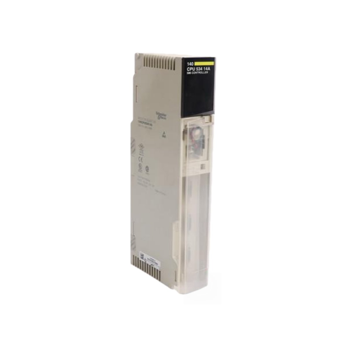 Schneider Electric 140CPU53414A Modicon Quantum CPU. Features 80586 133MHz processor, 2.7MB memory, supports 6 modules, RS-232/485 ports, 0-60°C operation.