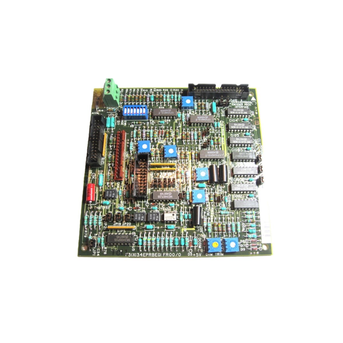 Get specs for the GE F31X134EPRBEG1 Encoder Process Board. Used in DC-300 drives for motor speed monitoring & PI-tach adjustment via its terminal strip.