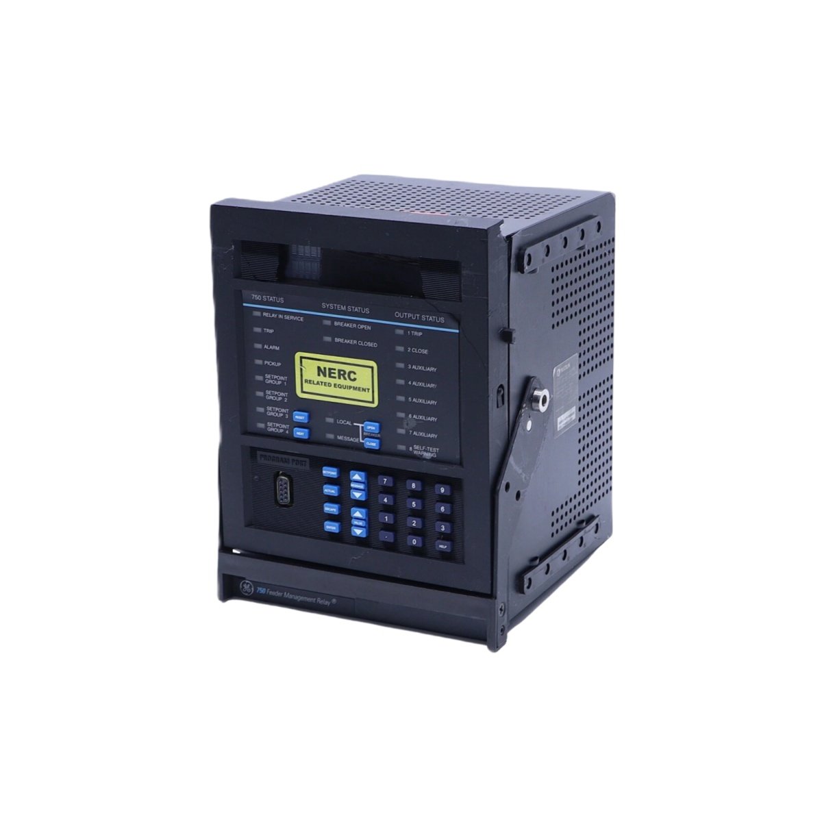 GE Multilin SR760 relay model 760-P1-G1-S1-HI-A20-R. Features 1A phase/ground inputs, 88-300VDC power, 8x 4-20mA outputs, LCD, and RS232 for feeder protection.