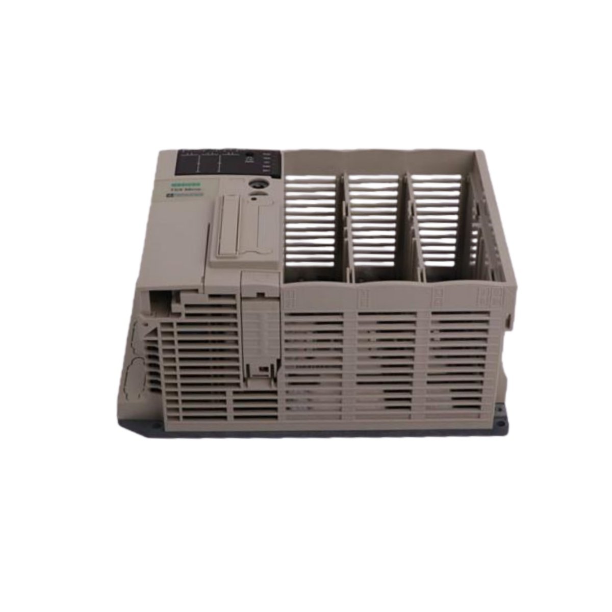 Schneider TSX3721001 TSX Micro PLC controller with real-time clock, 128K memory via PCMCIA, 16 task capacity, and 100-240V AC input. Full specs & data.