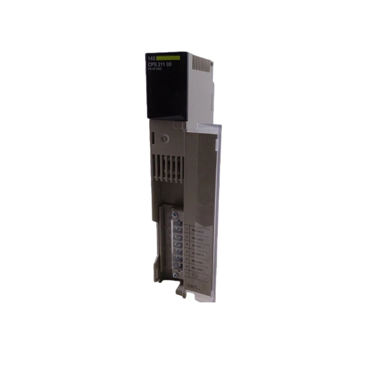 Schneider Electric 140CPS52400C power supply module for Modicon Quantum. Provides 24 VDC at 4A with 20 ms hold-up capacitor and overload protection. 