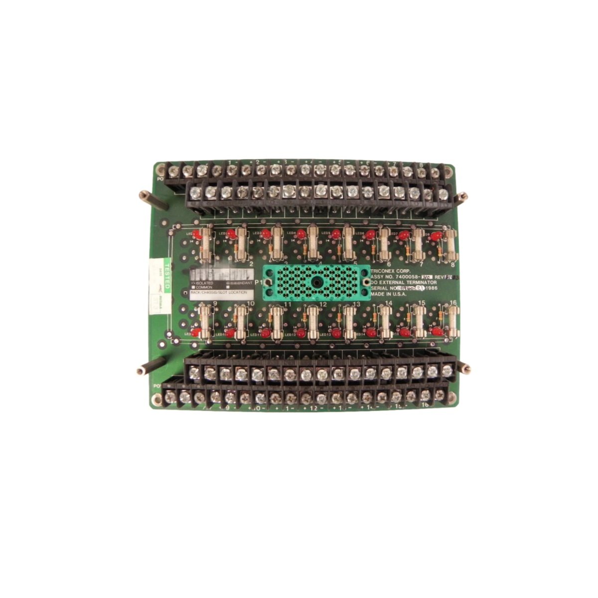 Buy the Triconex 2652-1 7400058-310 digital input terminal block for safety systems. Features 32 points, 2A rating, 125Vdc, screw clamp connections, and DIN rail mounting.