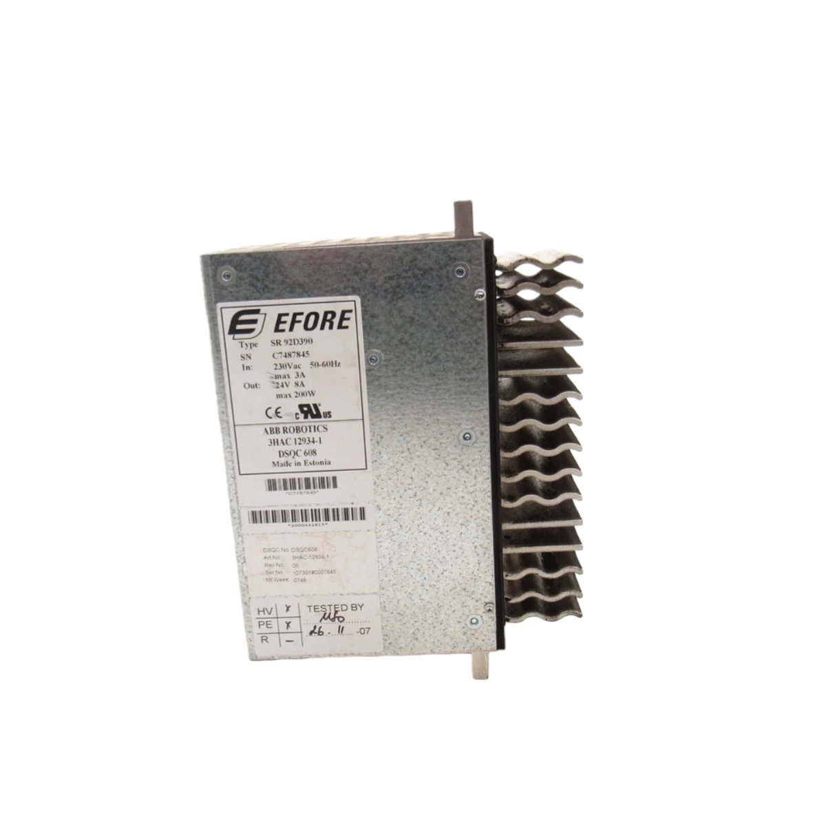 Shop the ABB DSQC608 customer I/O power supply for ABB robot systems. Isolated 24 VDC output with per-channel current limiting and short-circuit protection. 1.00 kg with LED diagnostics.