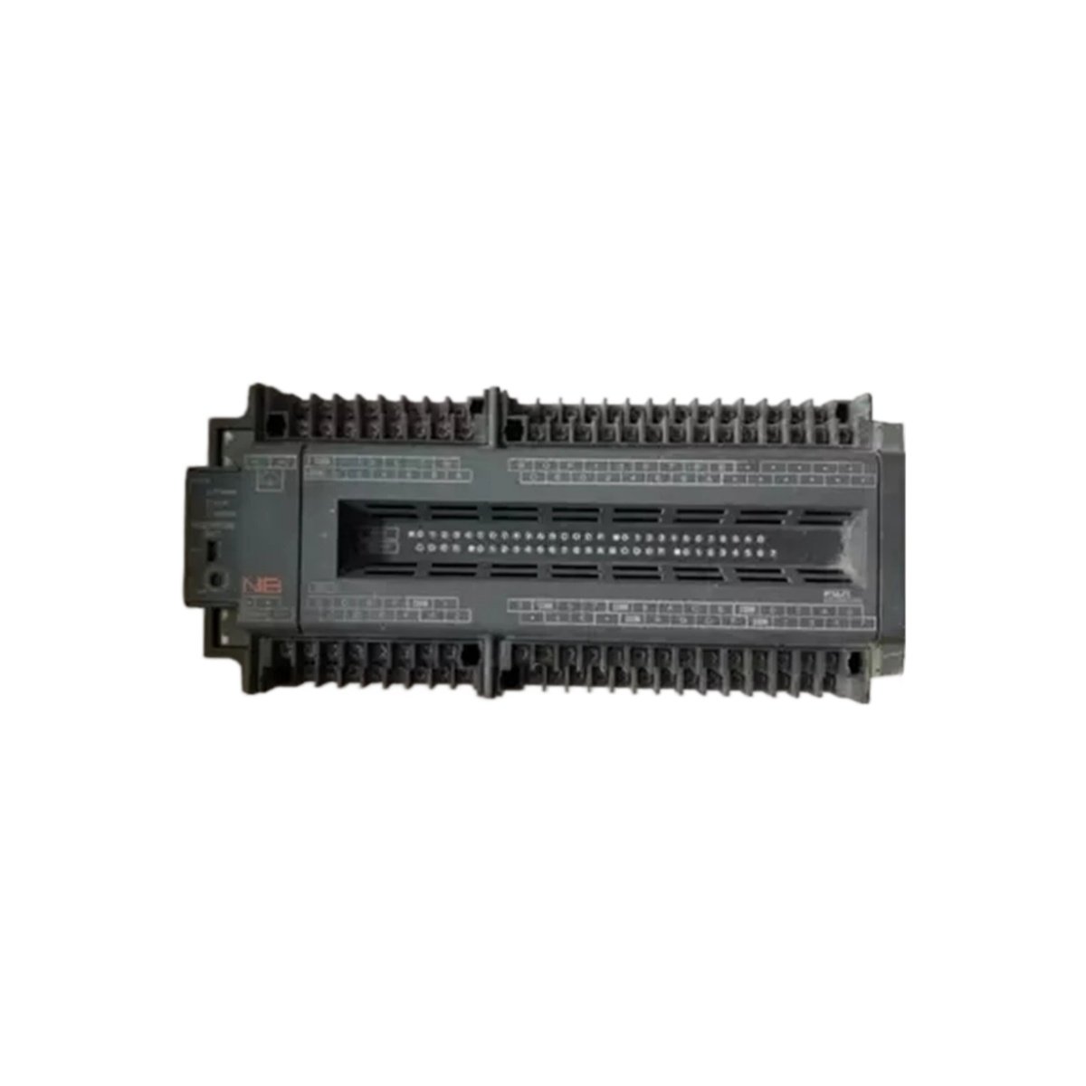 FUJI NB2W56R mixed I/O PLC module for MICREX-F. 32 digital inputs, 24 relay outputs, 2 analog inputs, 64 KB battery-backed RAM.