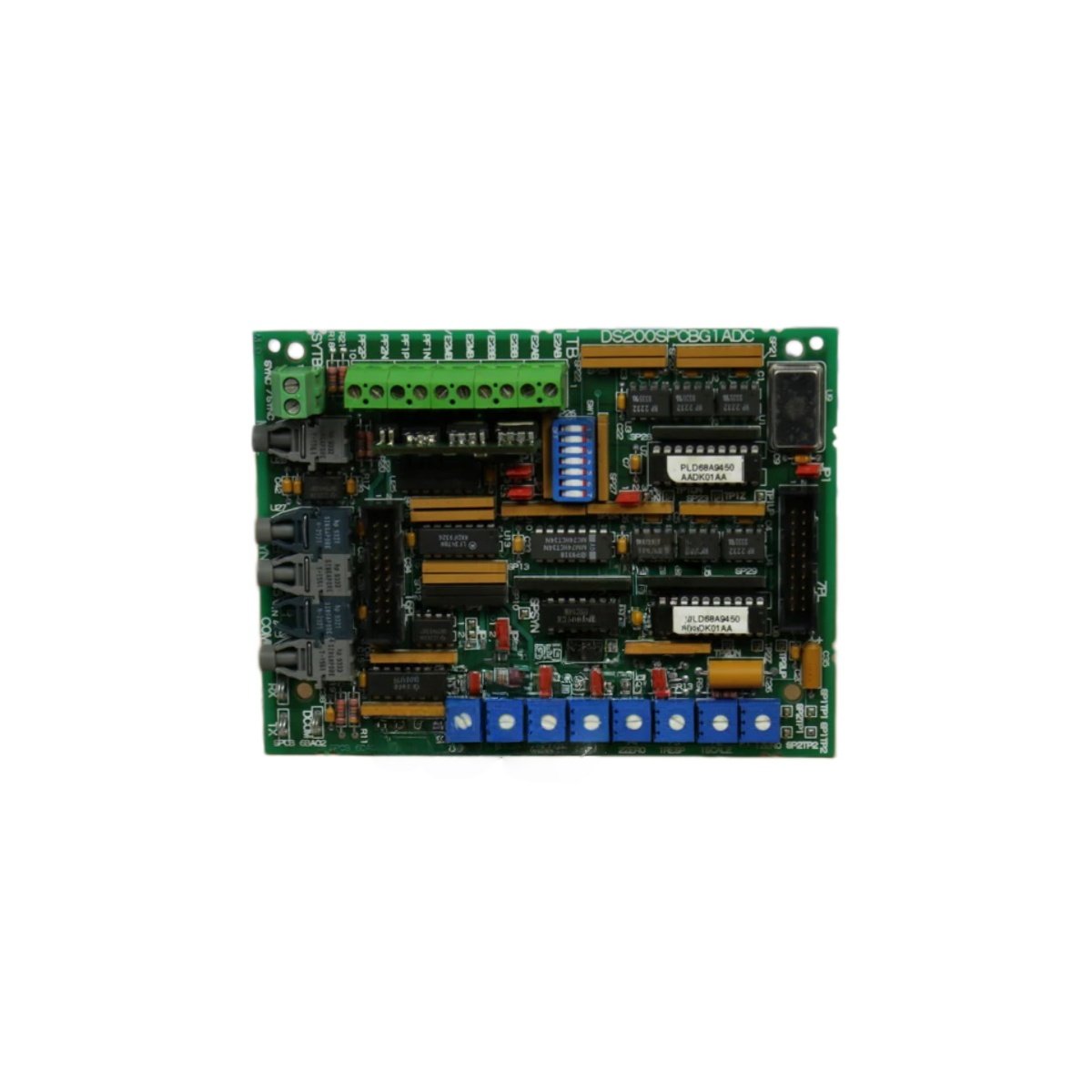 GE DS200SPCBG1A DS200SPCBG1ADC multi-bridge signal processing board for Mark V turbine. 12 analog inputs, 16-bit resolution, 10kHz sampling, 2500V