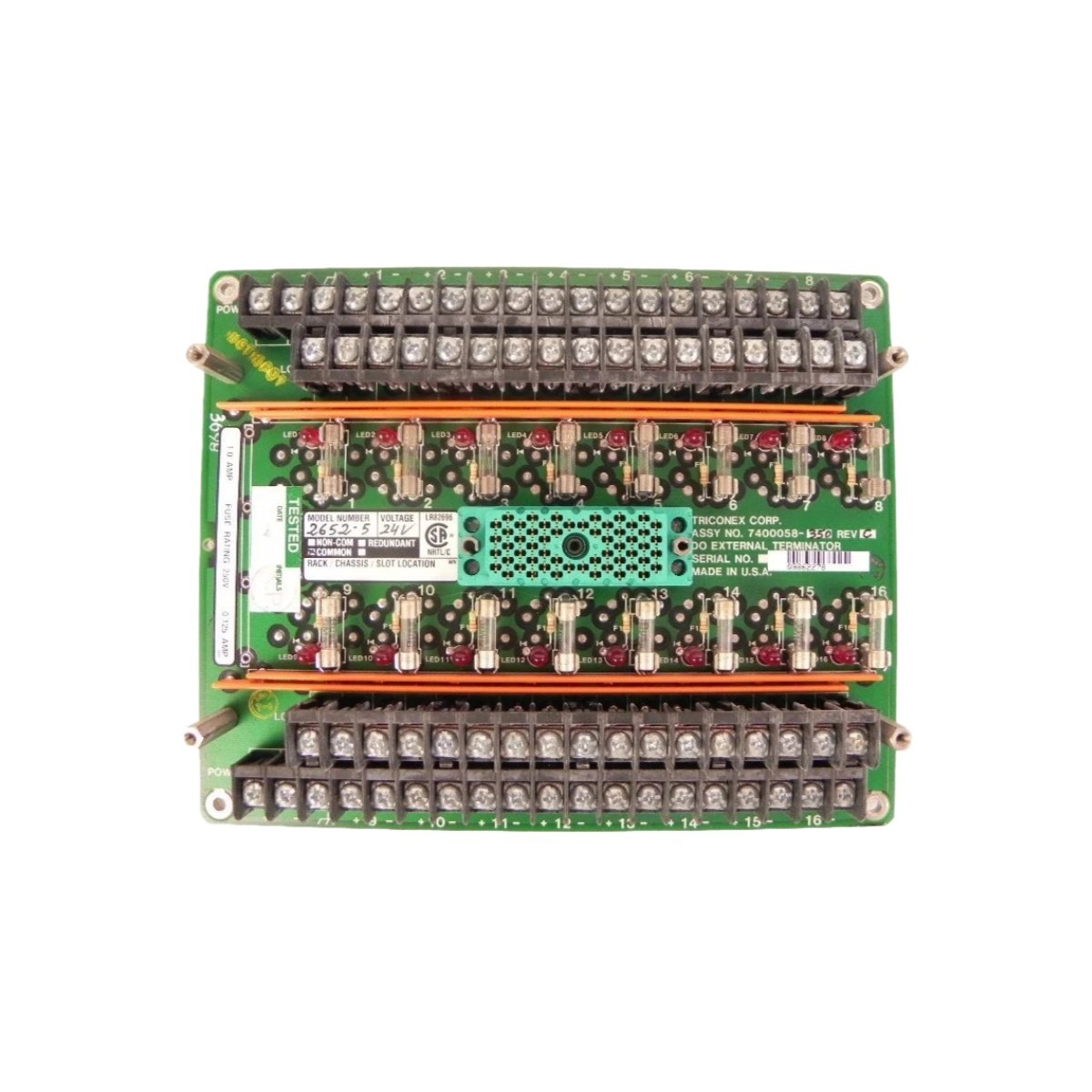 Triconex 2652-5 7400058-350 terminal panel for Tricon digital output modules. TMR-compatible, SIL 3, -40°C to +70°C. Reliable field wiring interface