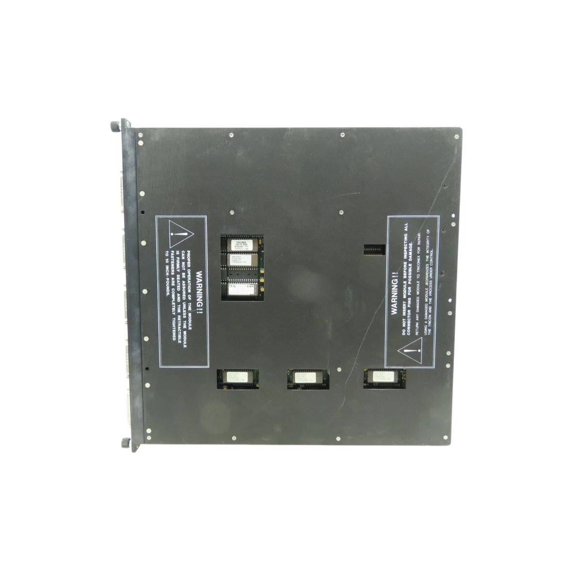 Triconex 4101 Communication Module with serial/Modbus support, error detection, diagnostic LEDs, isolation barriers, and 0-60°C temperature range.