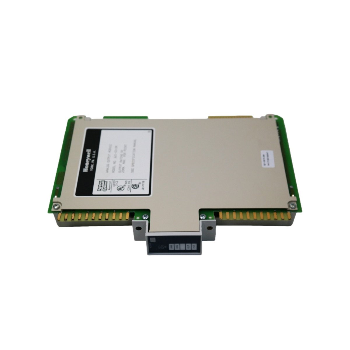Honeywell 621-0010 analog output module. Features 4 channels, 12-bit resolution, 4-20mA output, 0.46kg weight, ±0.2% accuracy, and short-circuit protection.