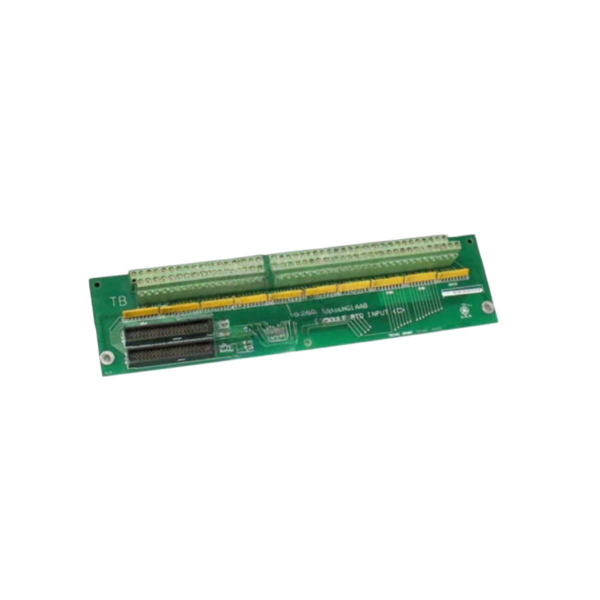 GE DS200TBCAG1A DS200TBCAG1AAB analog I/O terminal board for Mark V. 40 screw terminals, AWG 22-14 wire, passive RC filtering, 2 x 20-pin ribbon headers.