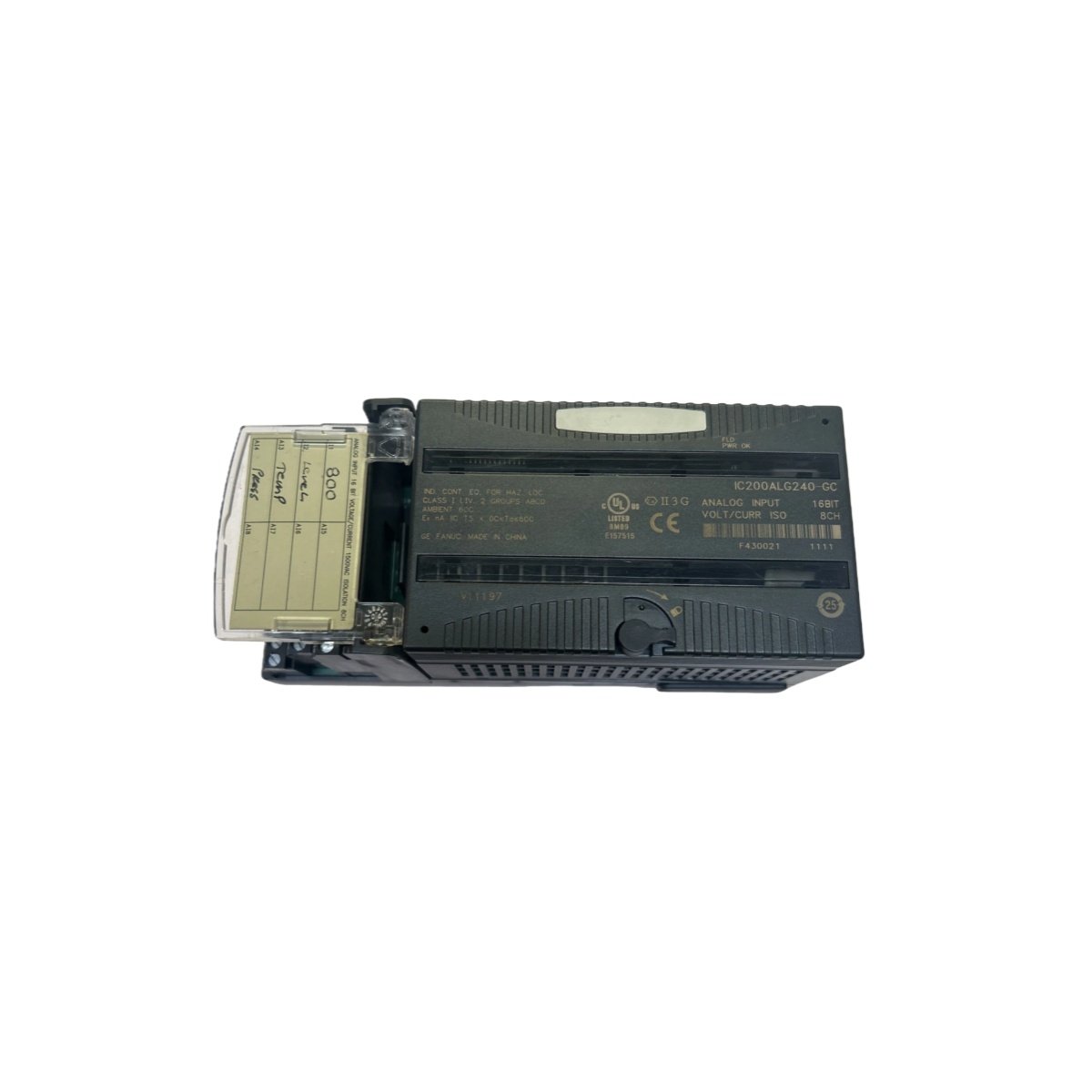 GE IC200ALG240 analog input module with 8 isolated channels and 16-bit resolution. ±10V/4-20mA inputs for VersaMax PLC systems.