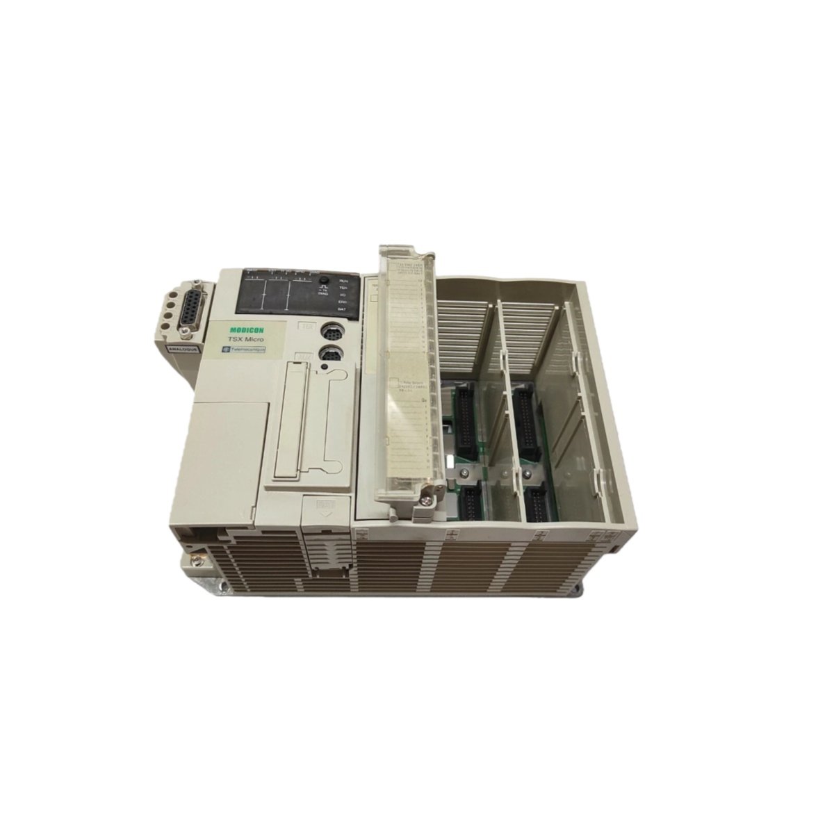 Buy the SCHNEIDER TSX3722DC Modicon TSX micro module with 12 inputs, 8 outputs, 32KB RAM, Modbus, and 0.35kg weight for compact automation control.