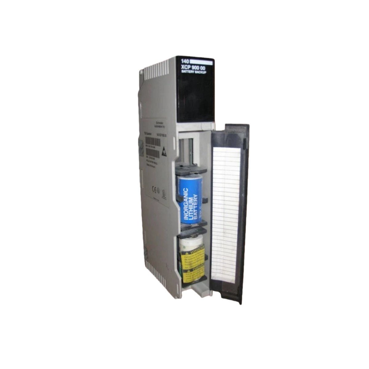 Schneider 140XCP90000 backup battery holder for Modicon Quantum. 3.6V, 1200 mAh, 5-year data retention. Compatible with 140ERT85410