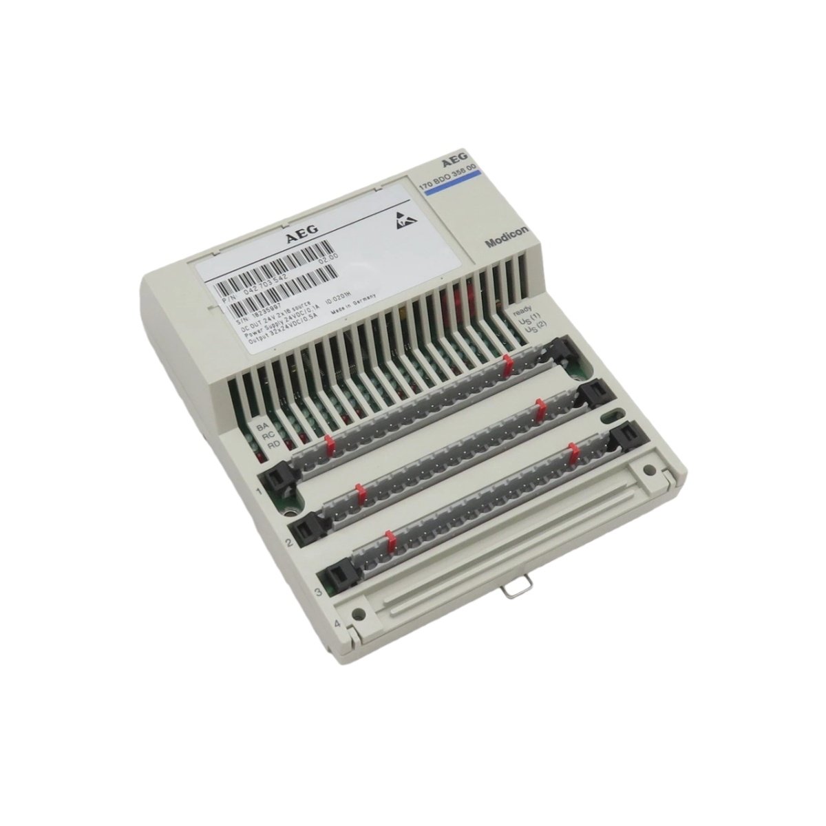 Schneider 170 BDO 356 00 discrete output module offers 32 digital outputs at 0.5A each for Momentum PLCs. DIN-rail mount.