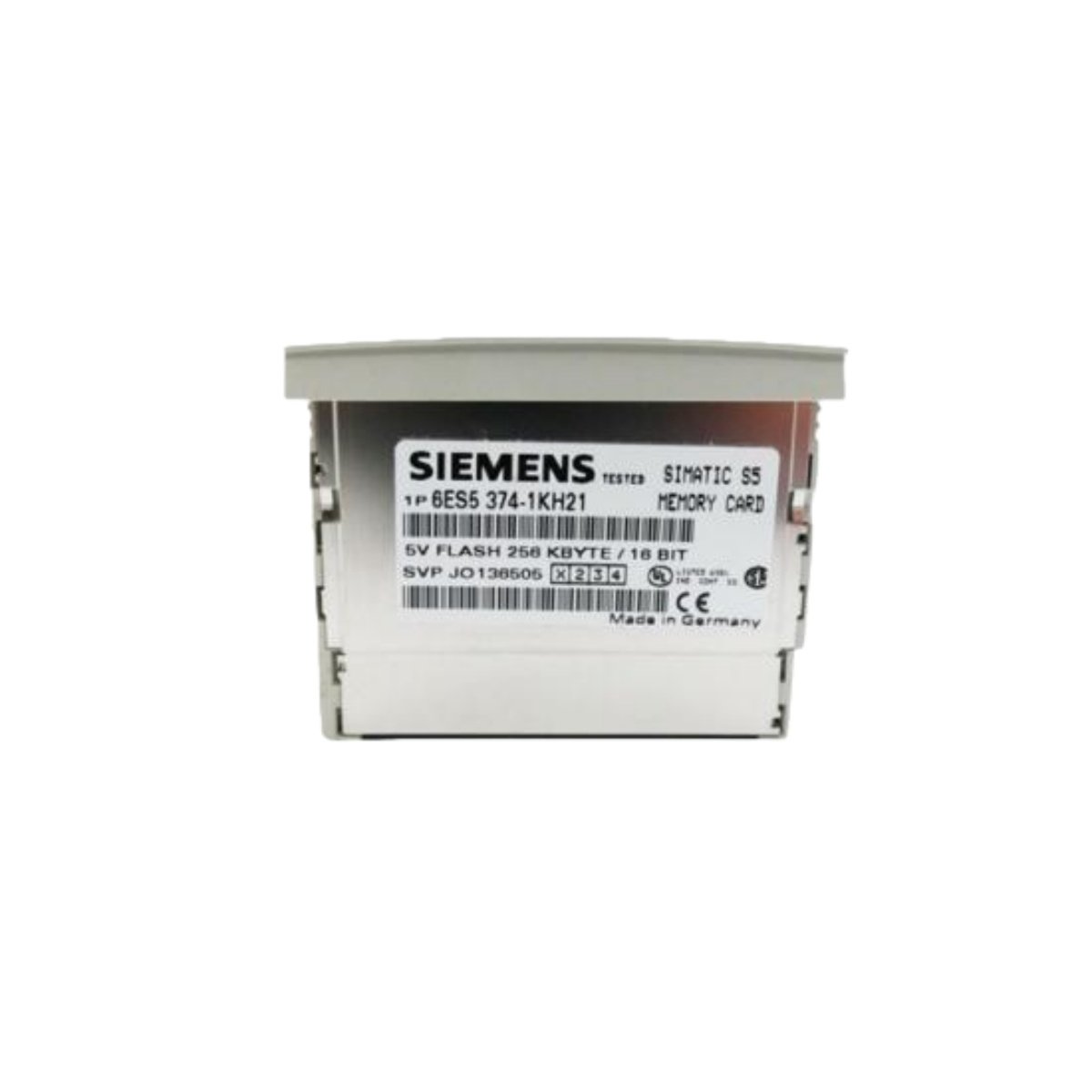 Siemens 6ES5374-1KH21 SIMATIC S5 memory card with 256KB Flash-EPROM. Compatible with S5-115U, S5-135U, and S5-155U CPUs. Permanent data storage
