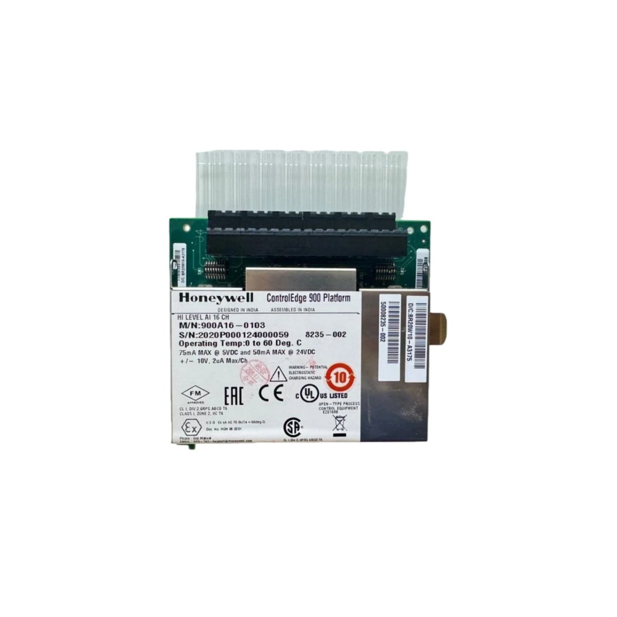 Honeywell 900A16-0103 16-channel high-level analog input module, 15-bit, 100ms, 0-10V, 4-20mA for ControlEdge HC900 systems.