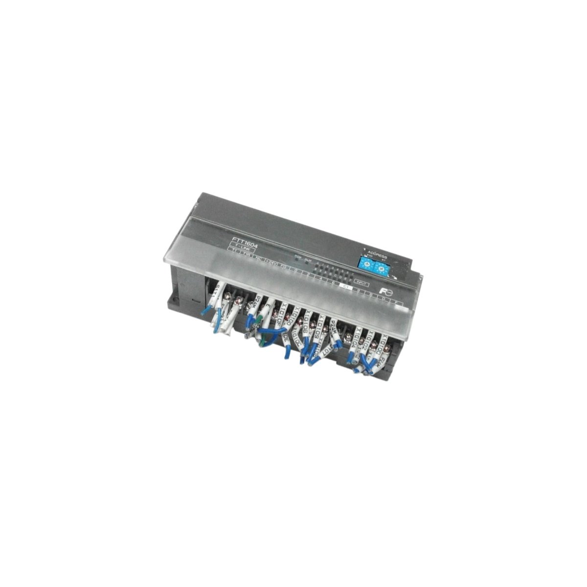 FUJI FTT1604-G02 EtherCAT coupler module with 2x RJ45 ports, 125 µs cycle time, 100 m transmission distance. Reliable PLC connectivity