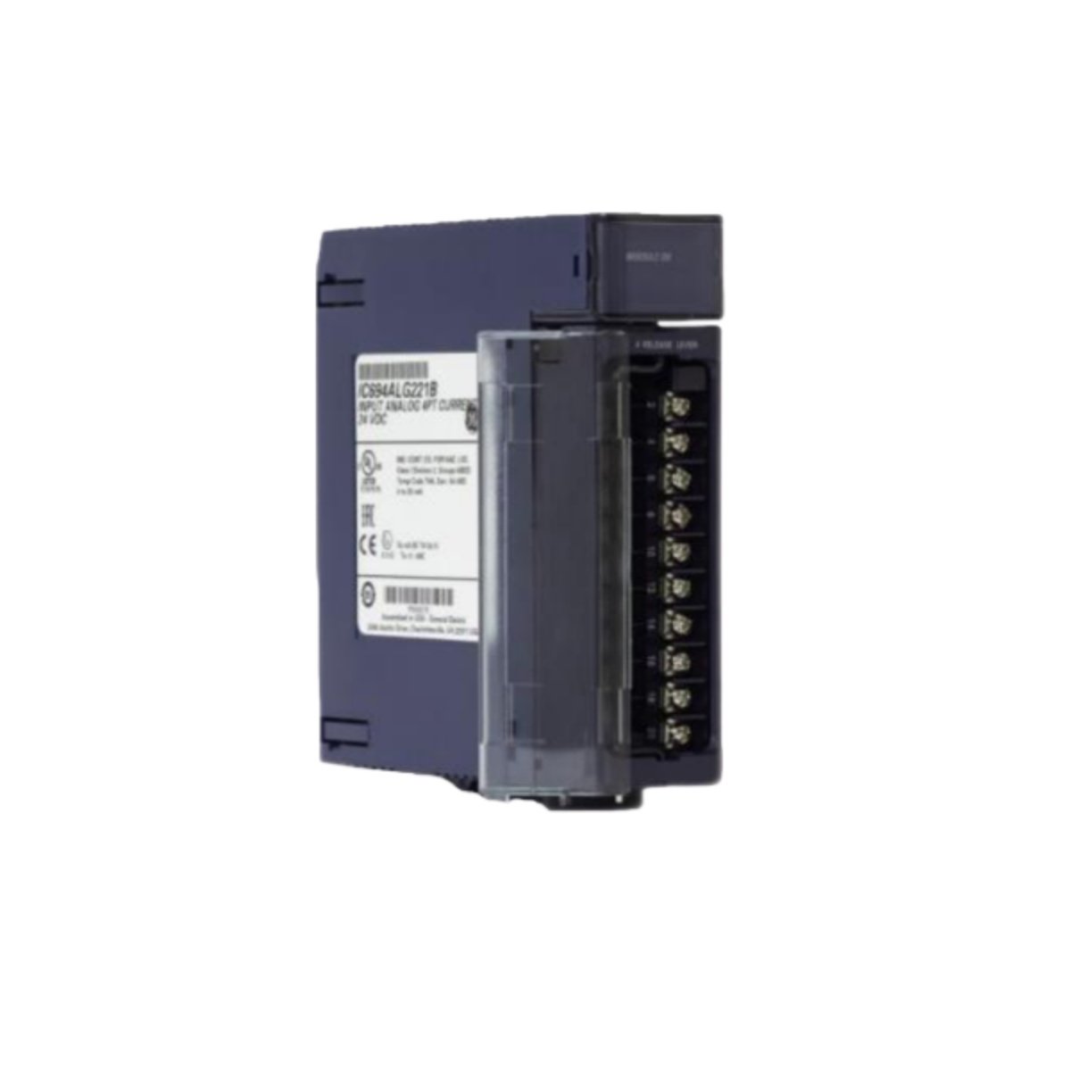 GE IC694ALG221 analog current input module with 8 isolated channels, 16-bit resolution, built-in loop power, for RX3i systems.
