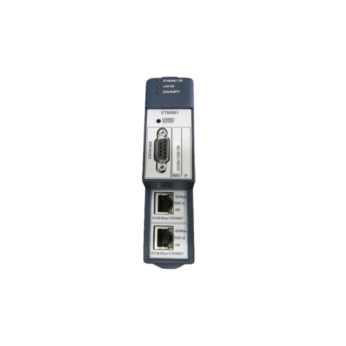 GE IC695ETM001-HT Ethernet interface with 2x Gigabit ports, -40 to 75°C range, SRTP/Modbus TCP, and conformal coating.
