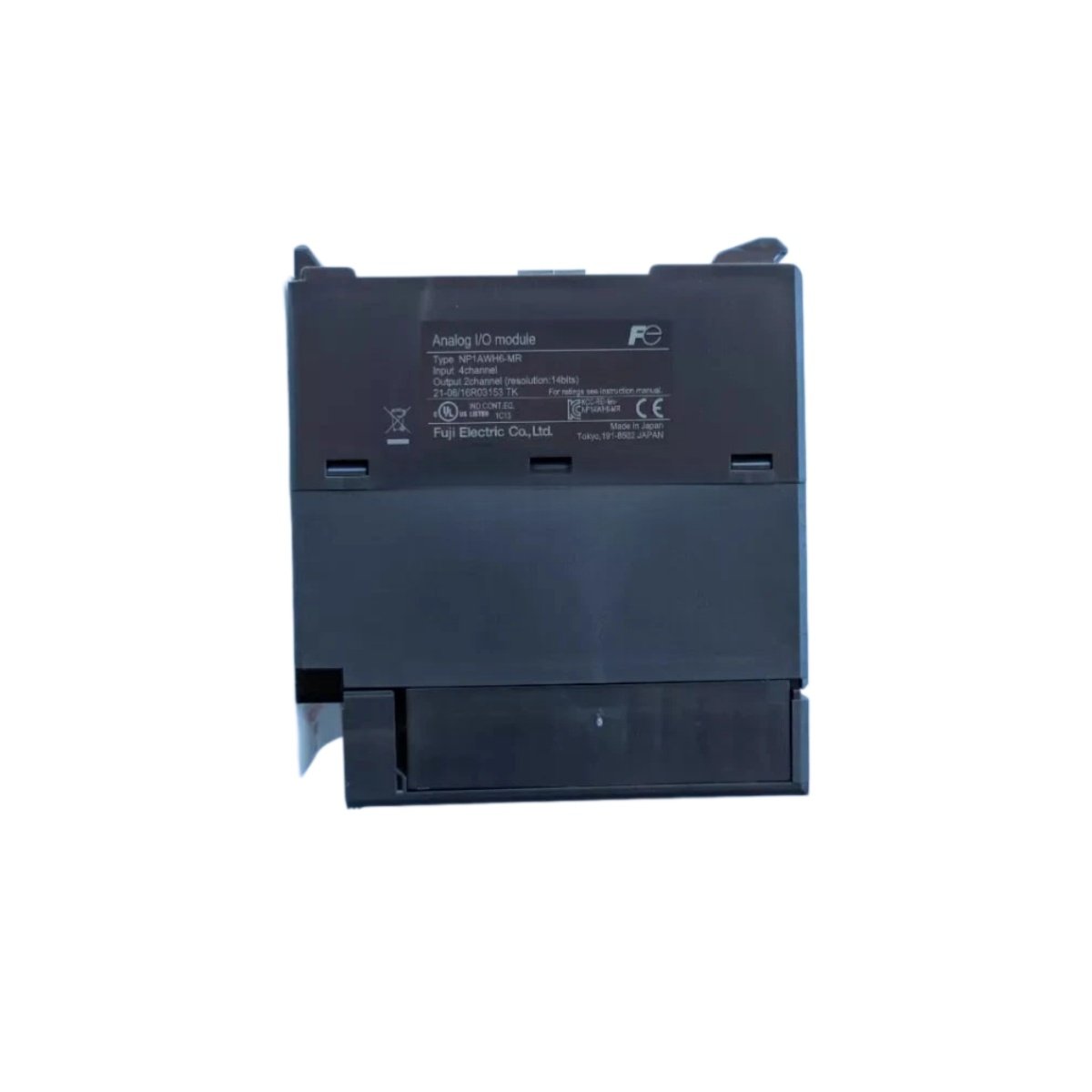 Fuji NP1AWH6-MR analog input/output module for MICREX-F. 4 inputs, 2 outputs, 12-bit, 4-20mA, 0-10V. Industrial analog module with CE and UL certification.