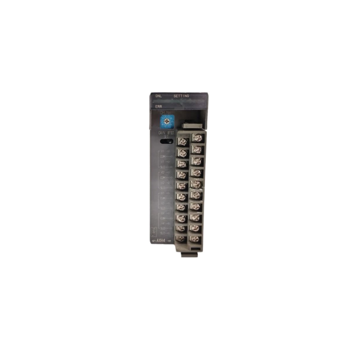 FUJI NP1AXH4-PT analog input module for MICREX-SPX: 4 thermocouple/mV channels, 16-bit resolution, ±0.1% accuracy, built-in CJC.