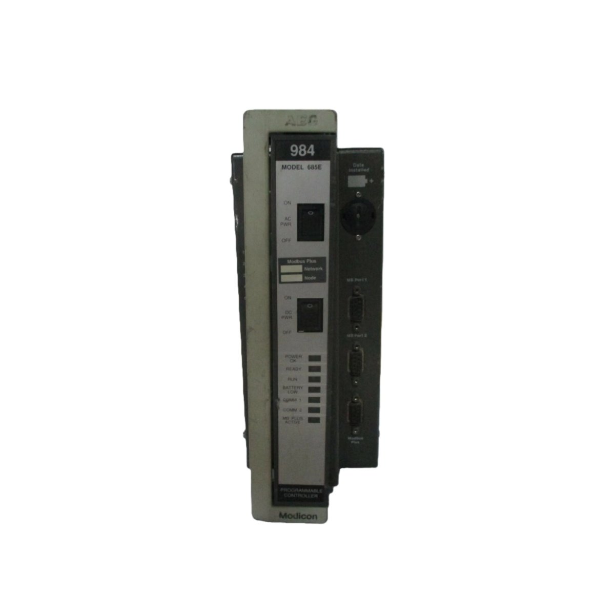 Schneider PCE984685 programmable controller with 32KB RAM, 256 I/O points, Modbus RTU, and 16 MHz processor. Ideal for Modicon 984 systems. In stock.