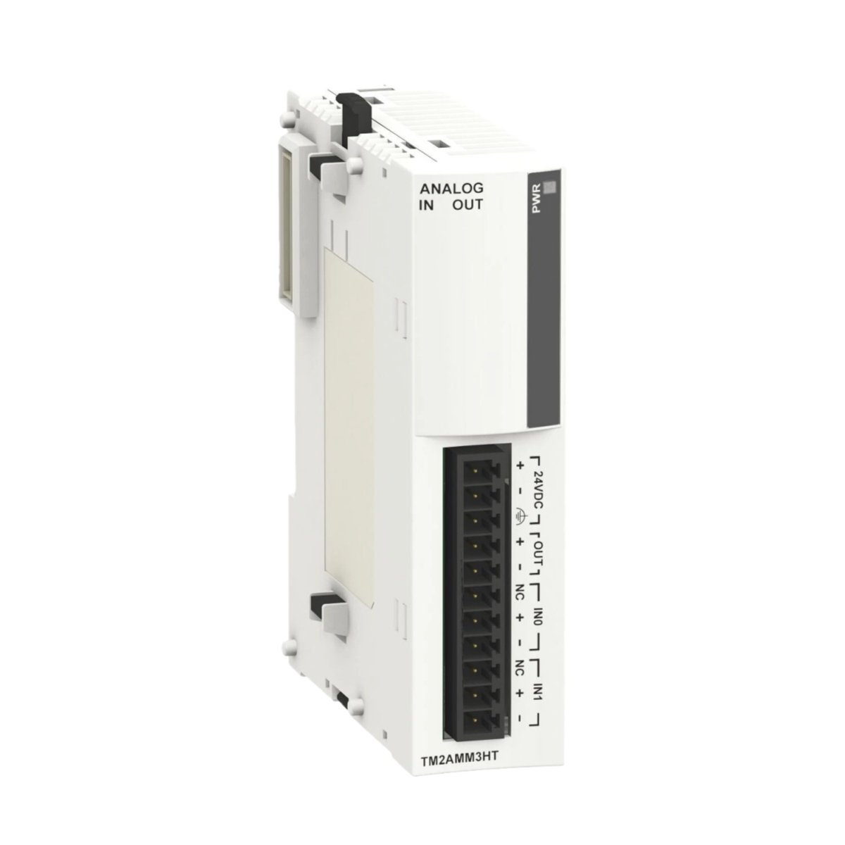 Schneider TM2AMM3HT analog input/output module for Modicon M238. 2 inputs/1 output, 12-bit resolution, 0-10V/4-20mA, 24V DC. In stock.