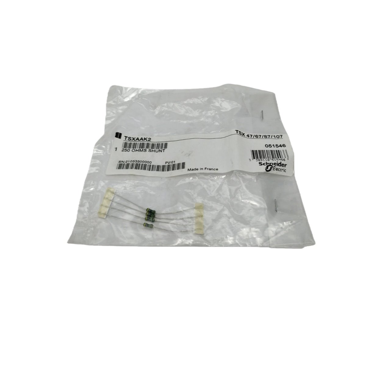Schneider TSXAAK2 Shunt Resistor Adapter. 250Ω ±1%, 2 channels, converts 4-20mA to 1-5VDC, 0.08kg, 32x100x70mm, passive.