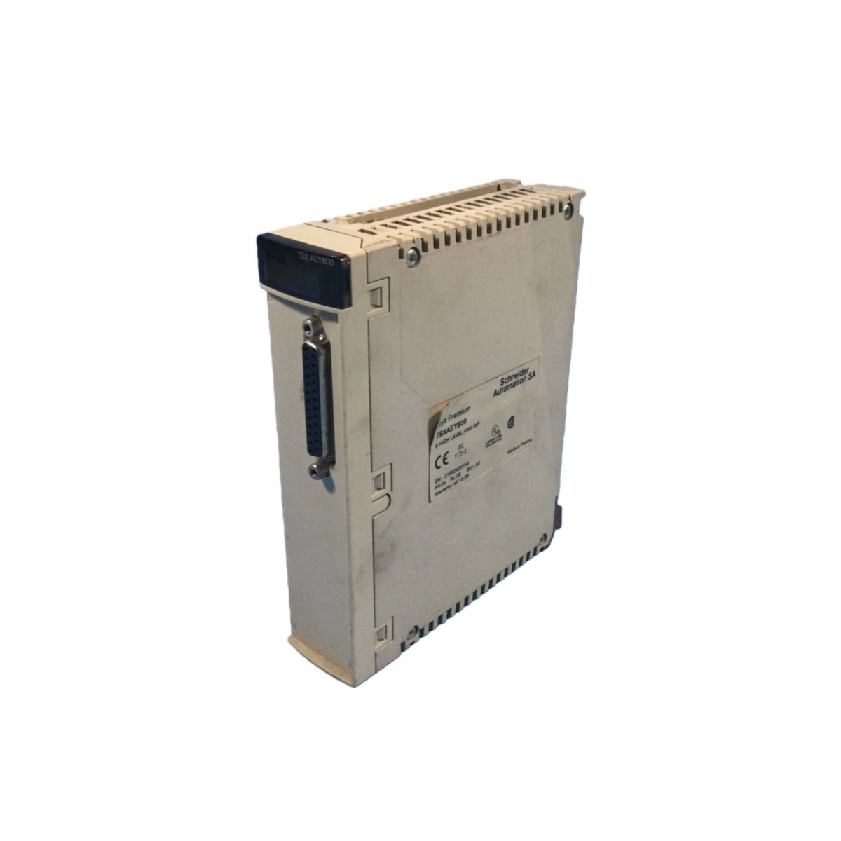 The Schneider TSXAEY800 analog input module offers 8 high-level channels with 12-bit conversion. Features 1000V isolation, 27ms cycle time
