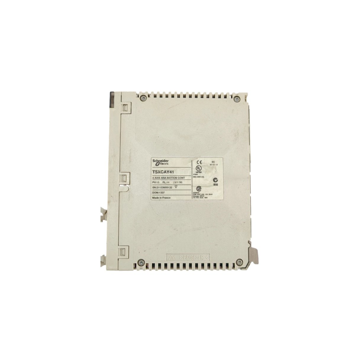 Schneider TSXCAY41C motion control module offers 4-axis PTO/PWM outputs at 200kHz for Premium PLCs with encoder feedback.