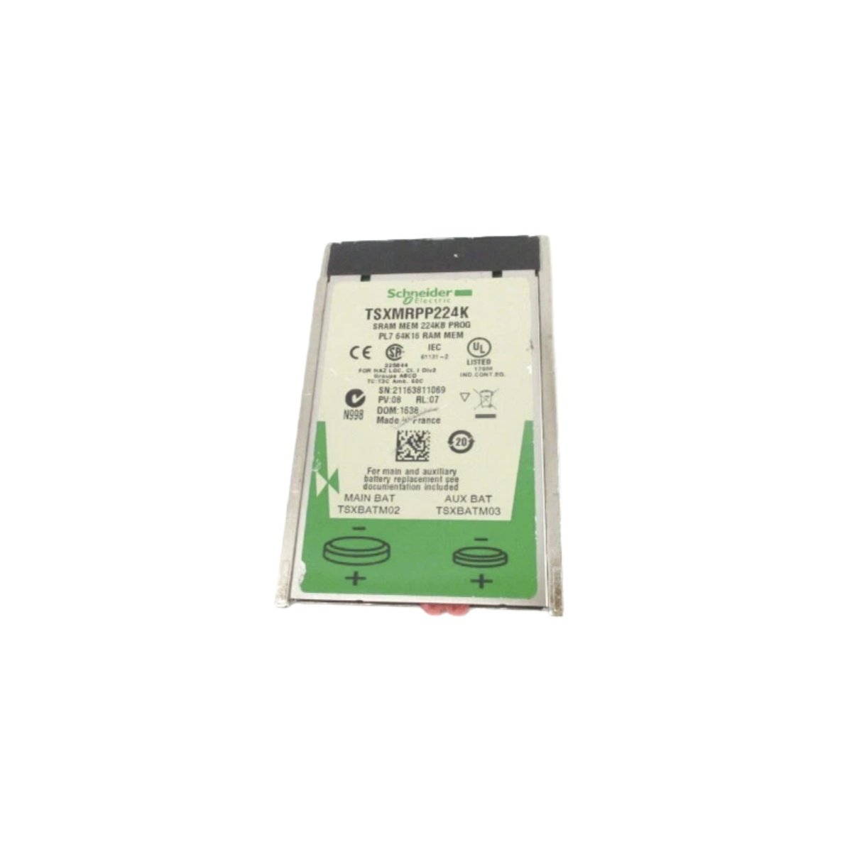 Schneider TSXMRPP224K SRAM memory extension with 224KB capacity, 70ns access, battery backup, for TSX P57 Premium 104/204/304 processors.