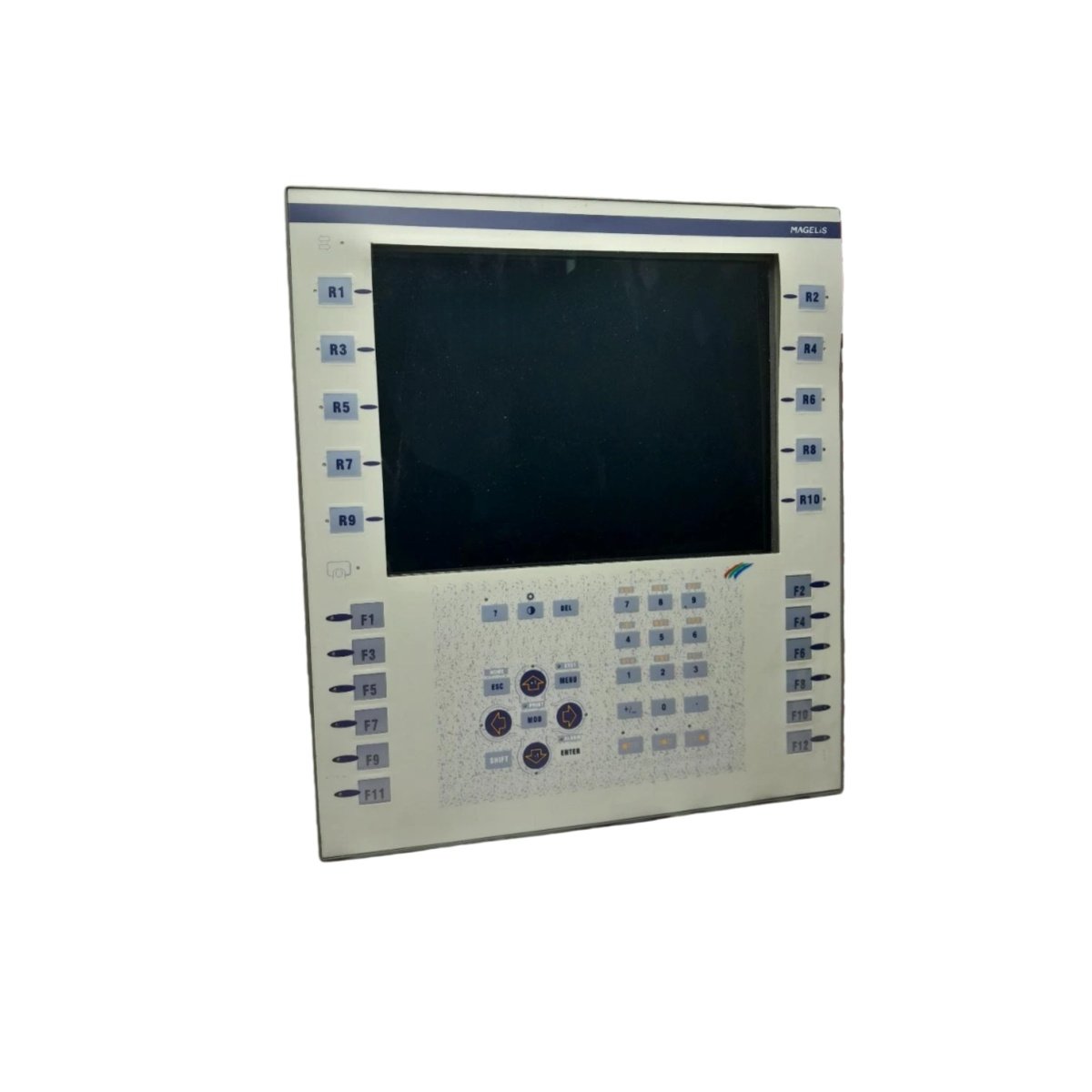 Schneider XBT F024110 operator interface terminal. 4.5" LCD, 240x64, 10 function keys, RS-232/485/USB, IP65, 0.35kg, Vijeo Designer software.