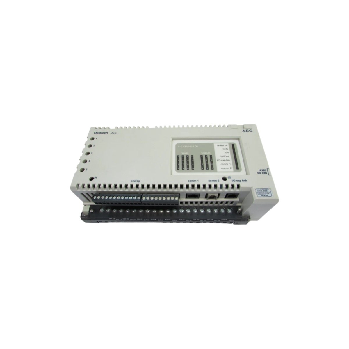 The Schneider 110CPU61200 is a compact CPU module for Modicon 110 systems. Features ladder logic and serial communication.