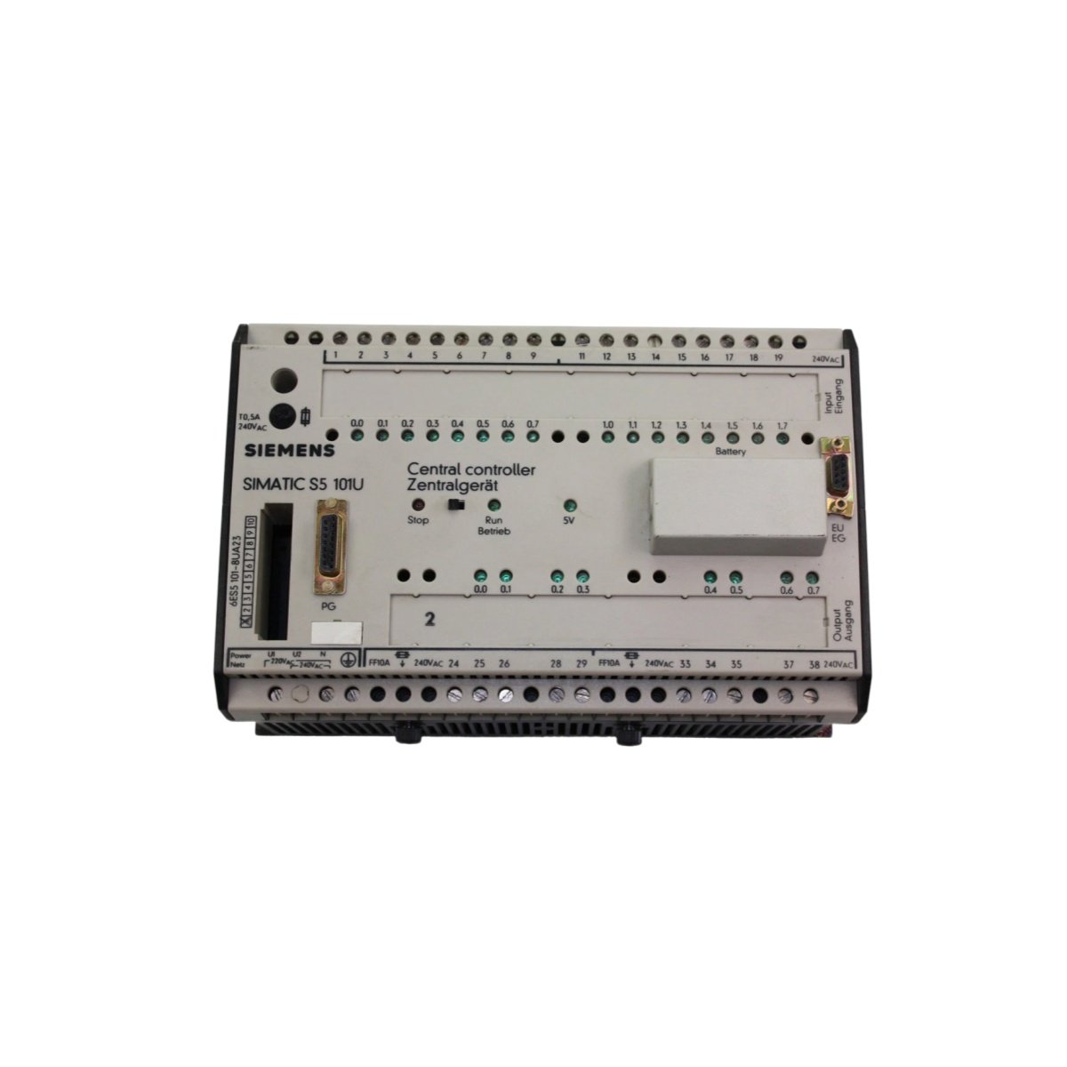 Siemens 6ES5101-8UA23 central controller for SIMATIC S5. 8KB RAM, 256 I/O, 0.5ms/1K logic, serial interface, 1.50 kg.SIMATIC S5 CPU Module
