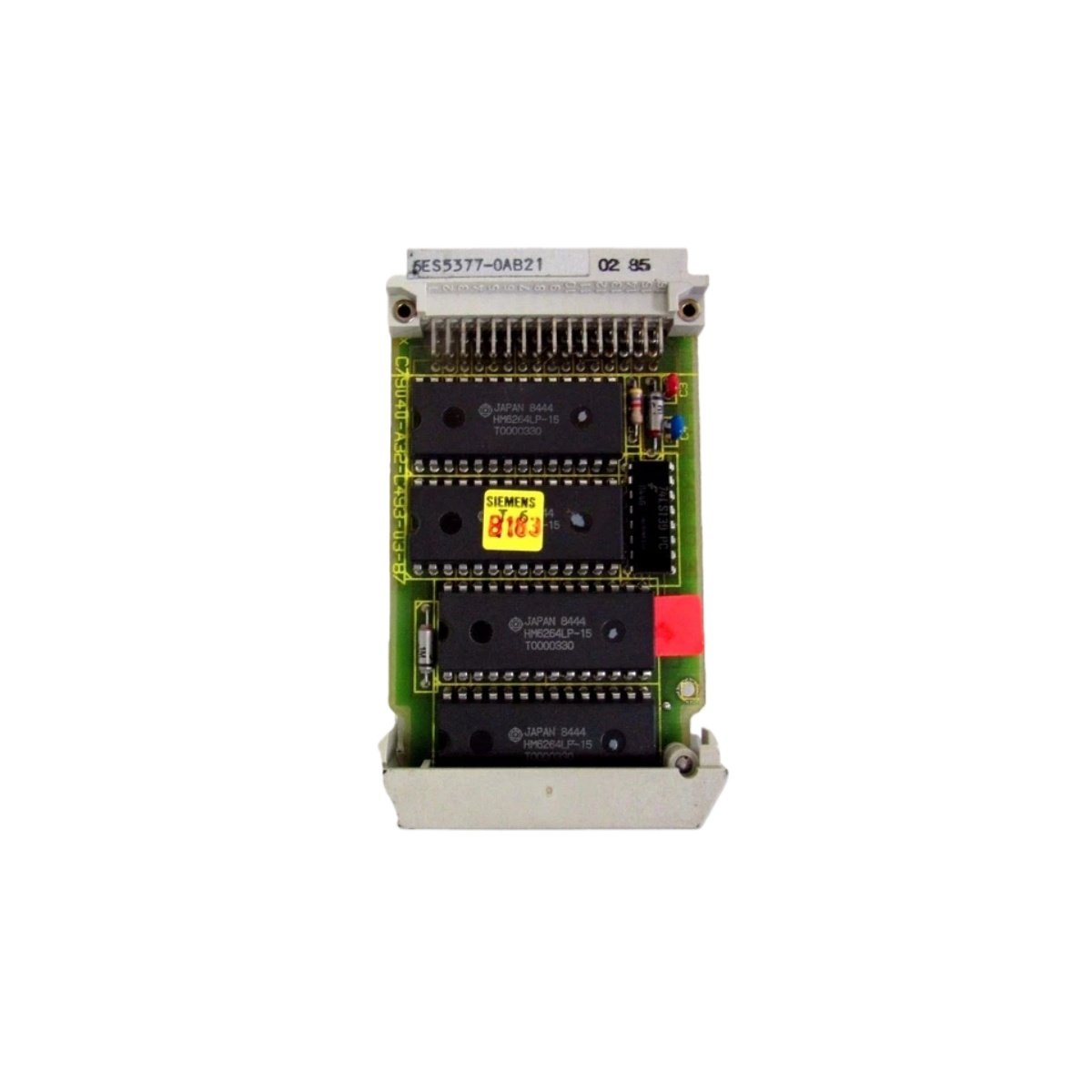 Siemens 6ES5377-0AB21 memory module for SIMATIC S5, 8KB battery-backed RAM, 120ns access, 25mm width, and 2-year data retention.