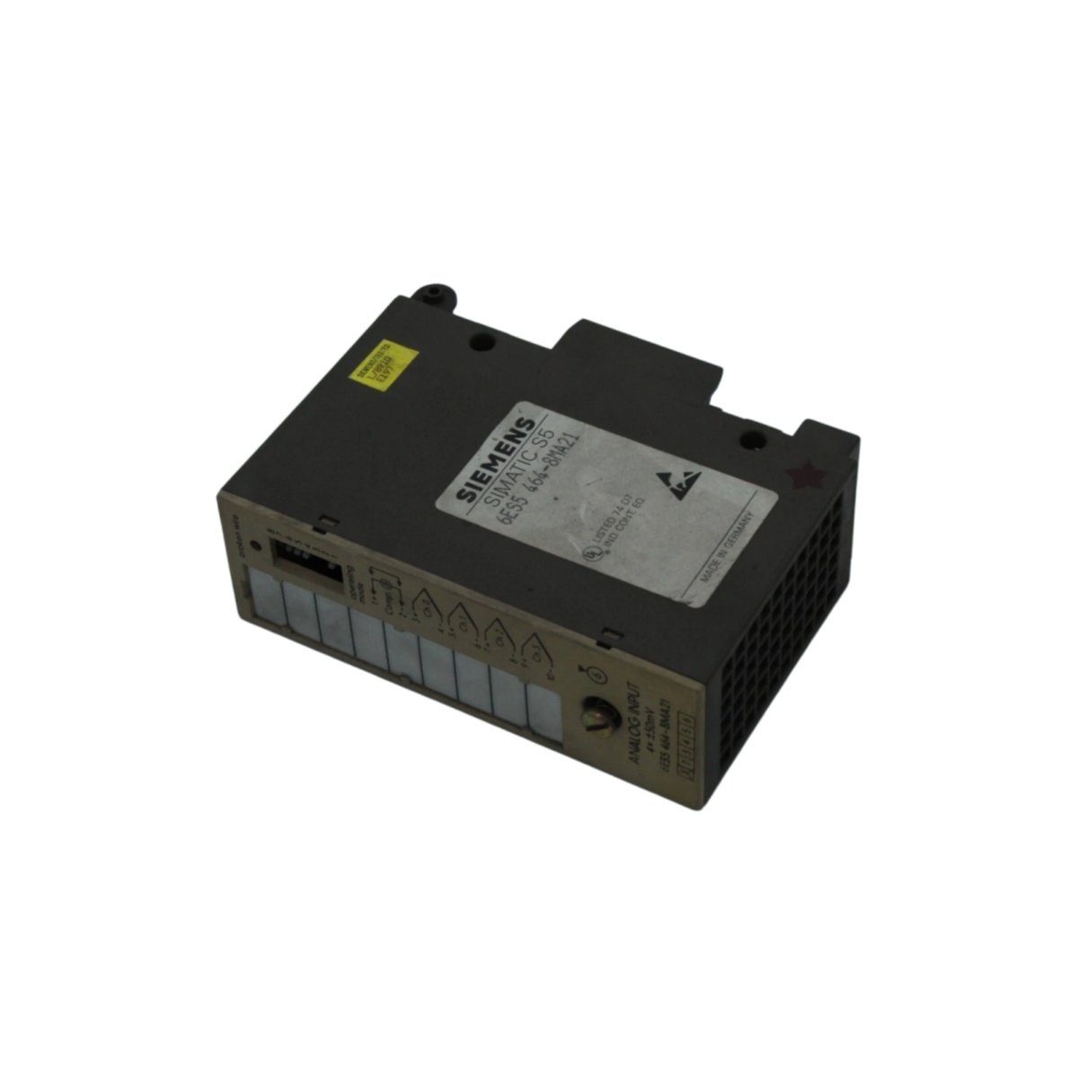 Siemens 6ES5464-8MA21 analog input module for SIMATIC S5‑90U. 8 channels, PT100/±10V, 14‑bit resolution, 0‑60°C. For legacy PLC systems.