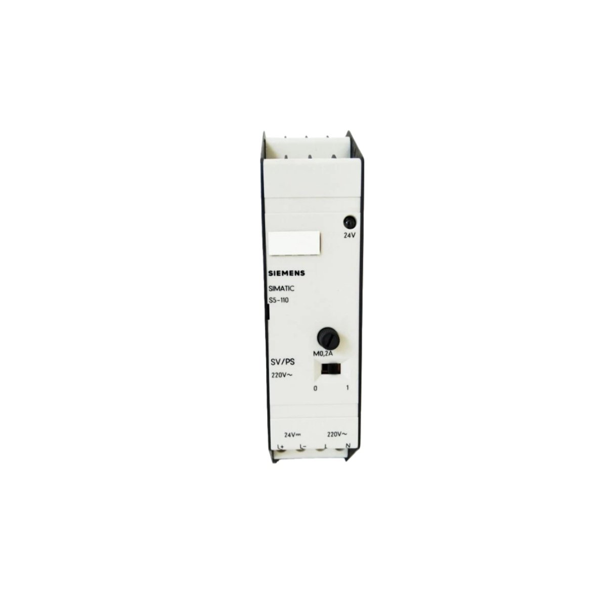 Siemens 6ES5931-7AA11 power supply module for SIMATIC S5, 5V DC 2A output, 120/230V input, overload protection, 25mm width.