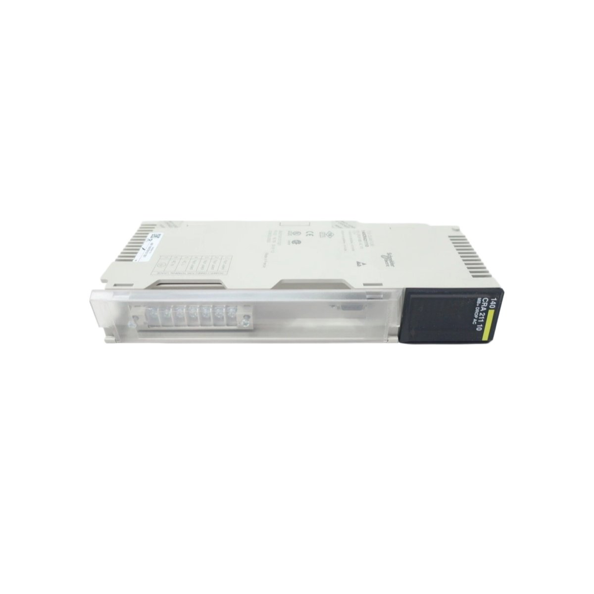 Schneider 910107700 analog input module for Modicon M340. 8 differential channels, 16-bit resolution, -10V to +10V or 0-20mA, fast conversion.