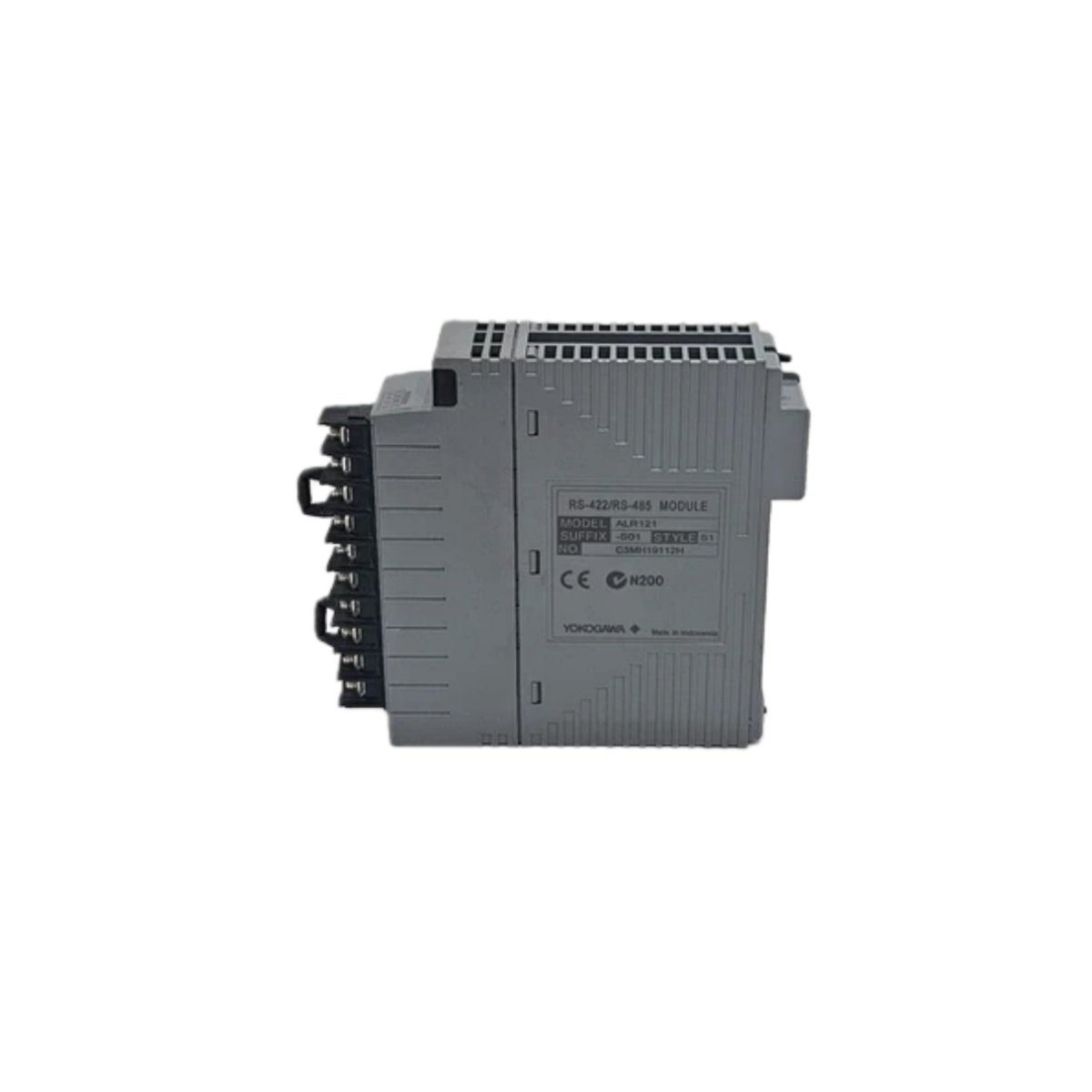 Yokogawa ALR121-S01 serial communication module with RS-232 and RS-422/485 ports, 38.4 kbps, 1200-meter range, and 256-byte FIFO buffers.