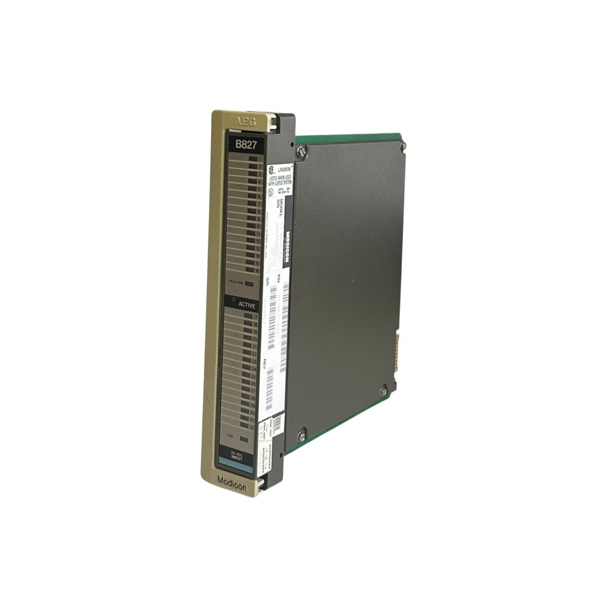 Schneider ASB827032 Discrete Input Module. 32 isolated 24V DC inputs, 500V isolation, Modicon 984. Reliable field monitoring.