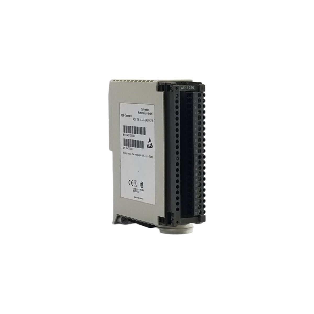 The Schneider ASBADU216 is a 16-channel analog input module for Advantys STB systems. Features 12-bit resolution and 500 VAC isolation.