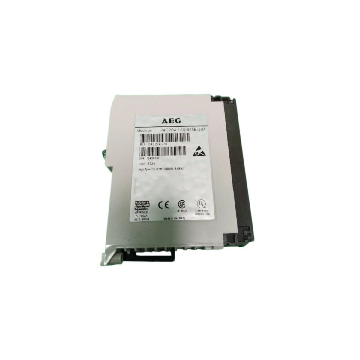 The Schneider ASBZAE204 high-speed counter module offers 4 channels, 1 kHz response, and Modbus communication for precise industrial counting