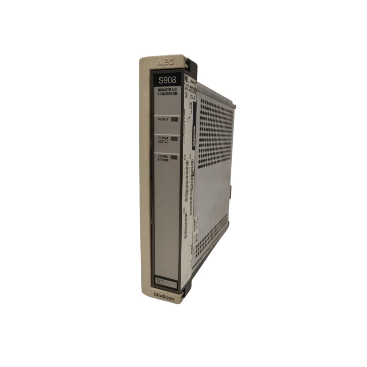 The Schneider ASS908120 remote I/O processor offers Fipway communication at 1/2.5 Mbps and supports 8 stations for M340 distributed control.